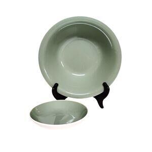 💚 Set of 2 Vintage Sage Green Bowls (8.5" & 5.5") | MCM USA Mismatched🥄